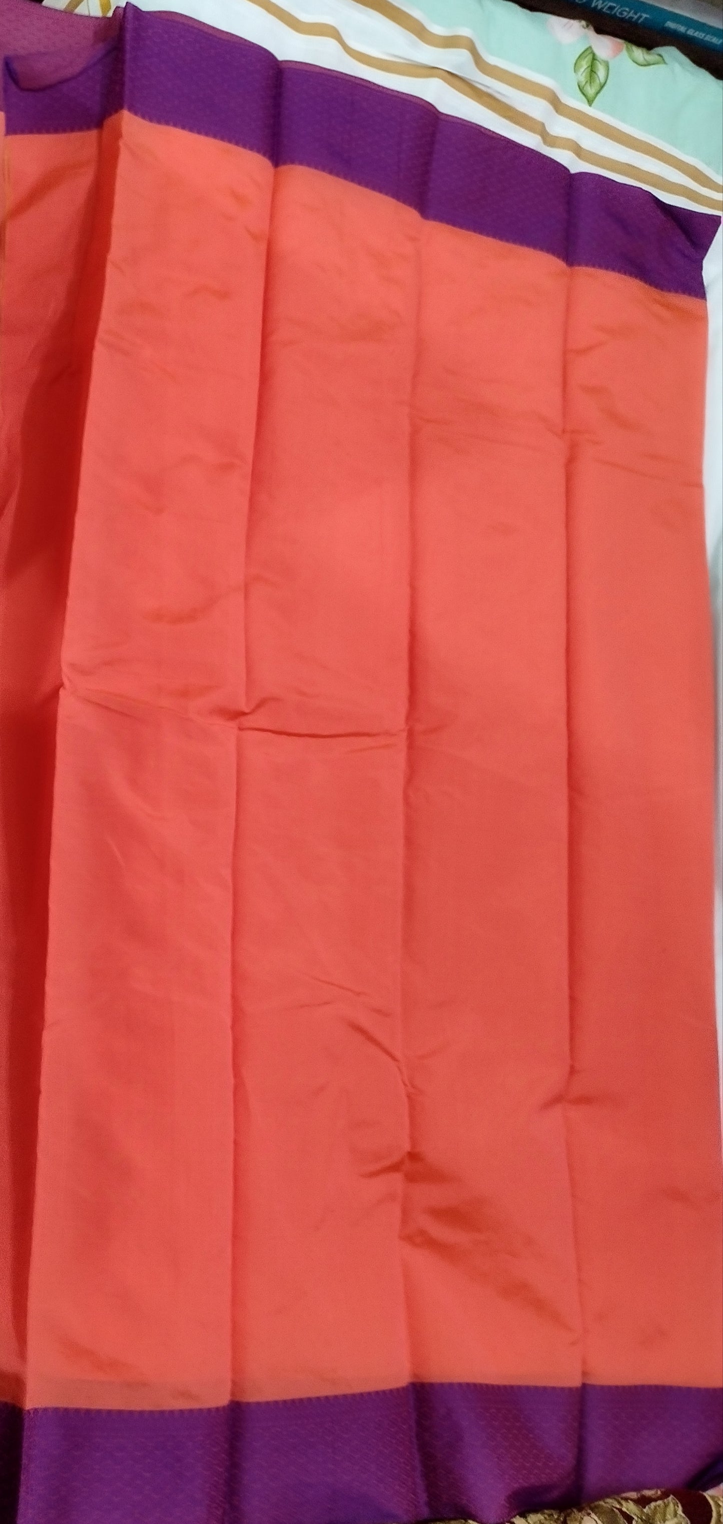 Orange with with purple contrast border kanchi cotton saree