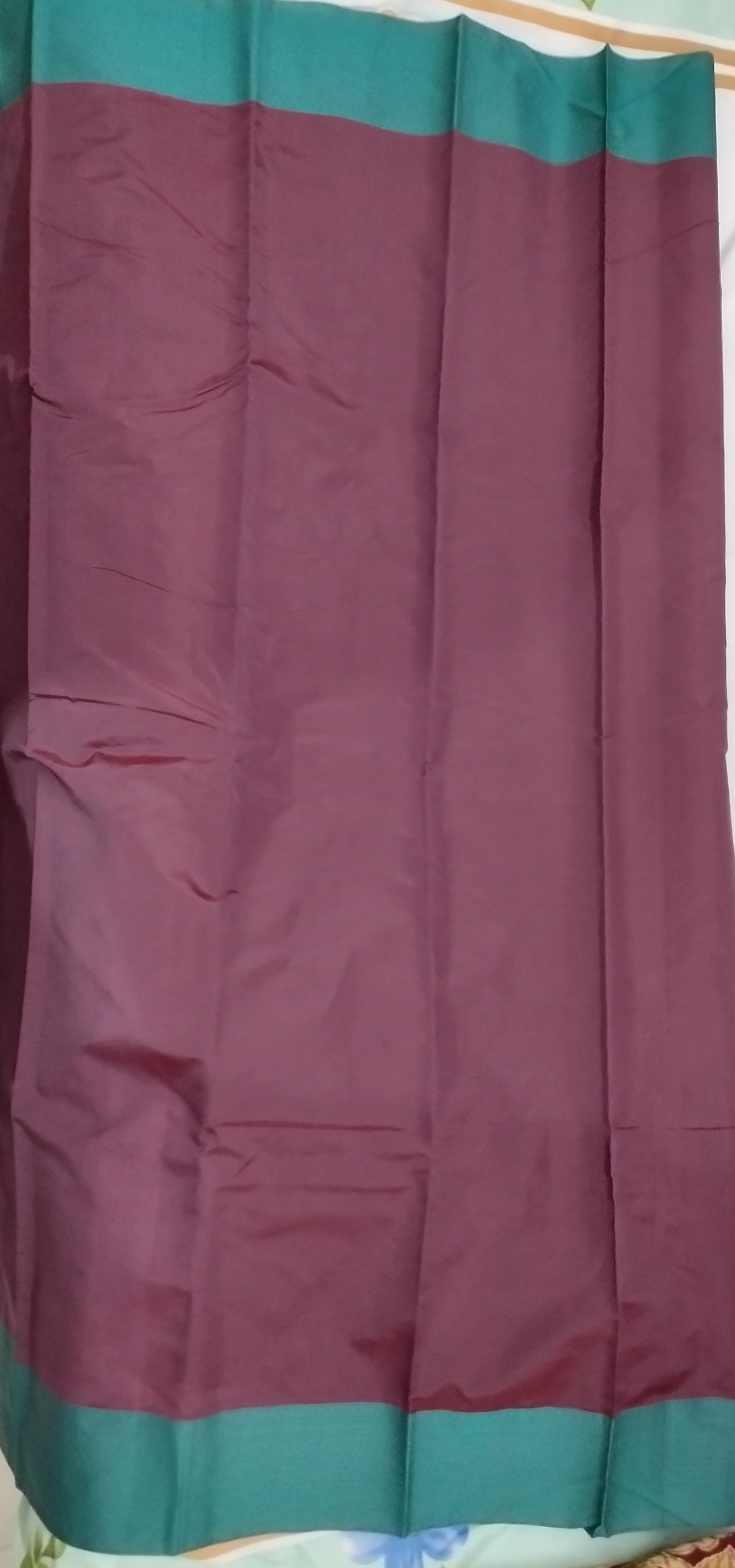 Maroon with teal blue contrast border kanchi cotton saree