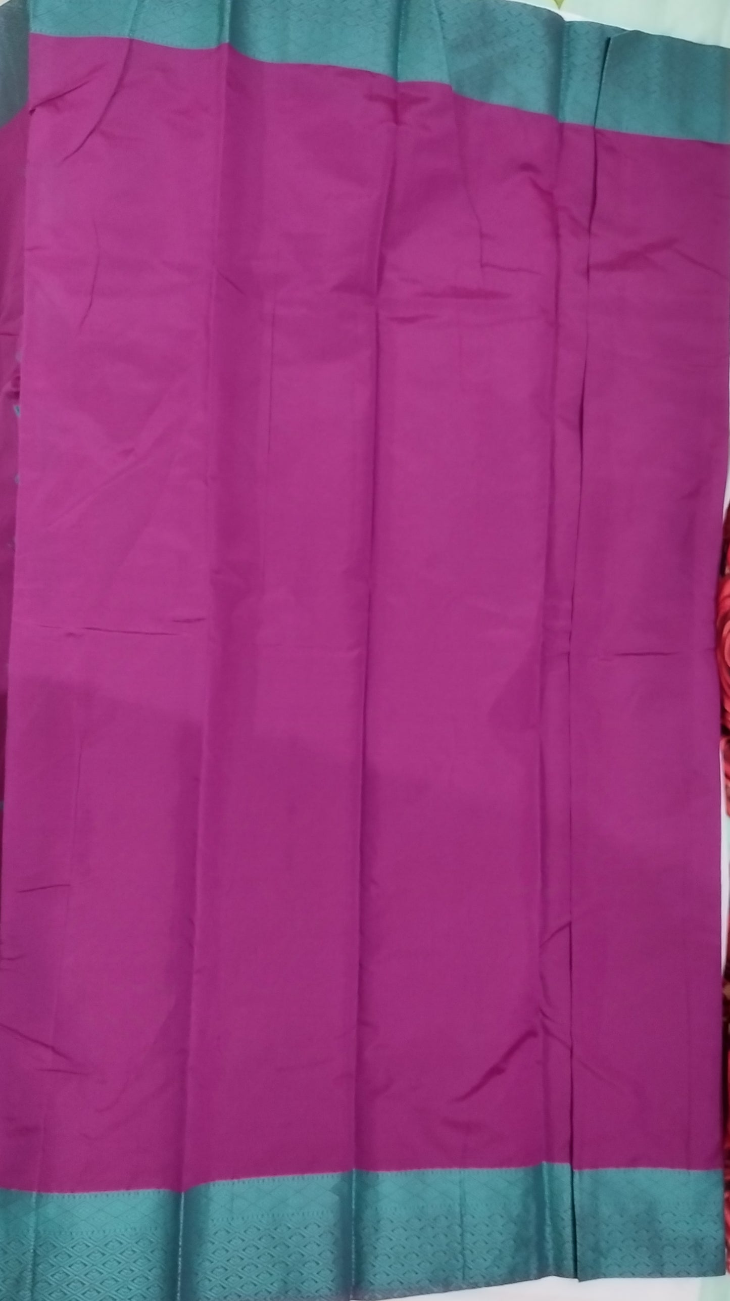 Dark purple with teal blue contrast border kanchi cotton saree