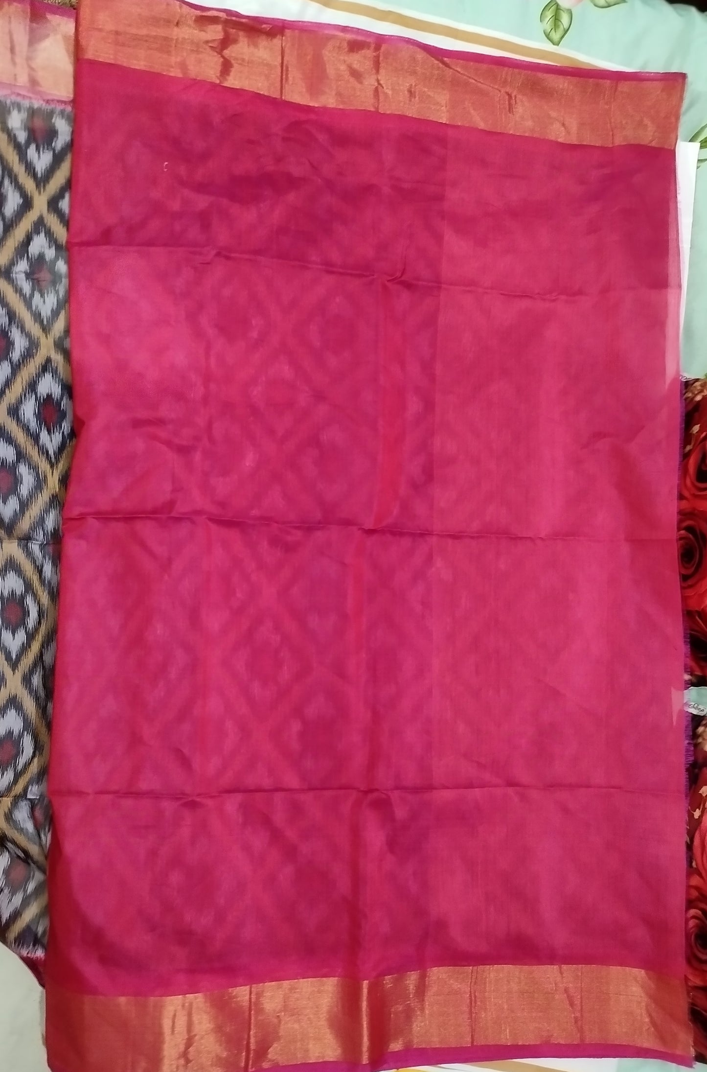 Black with red border pure IKKAT silk cotton saree