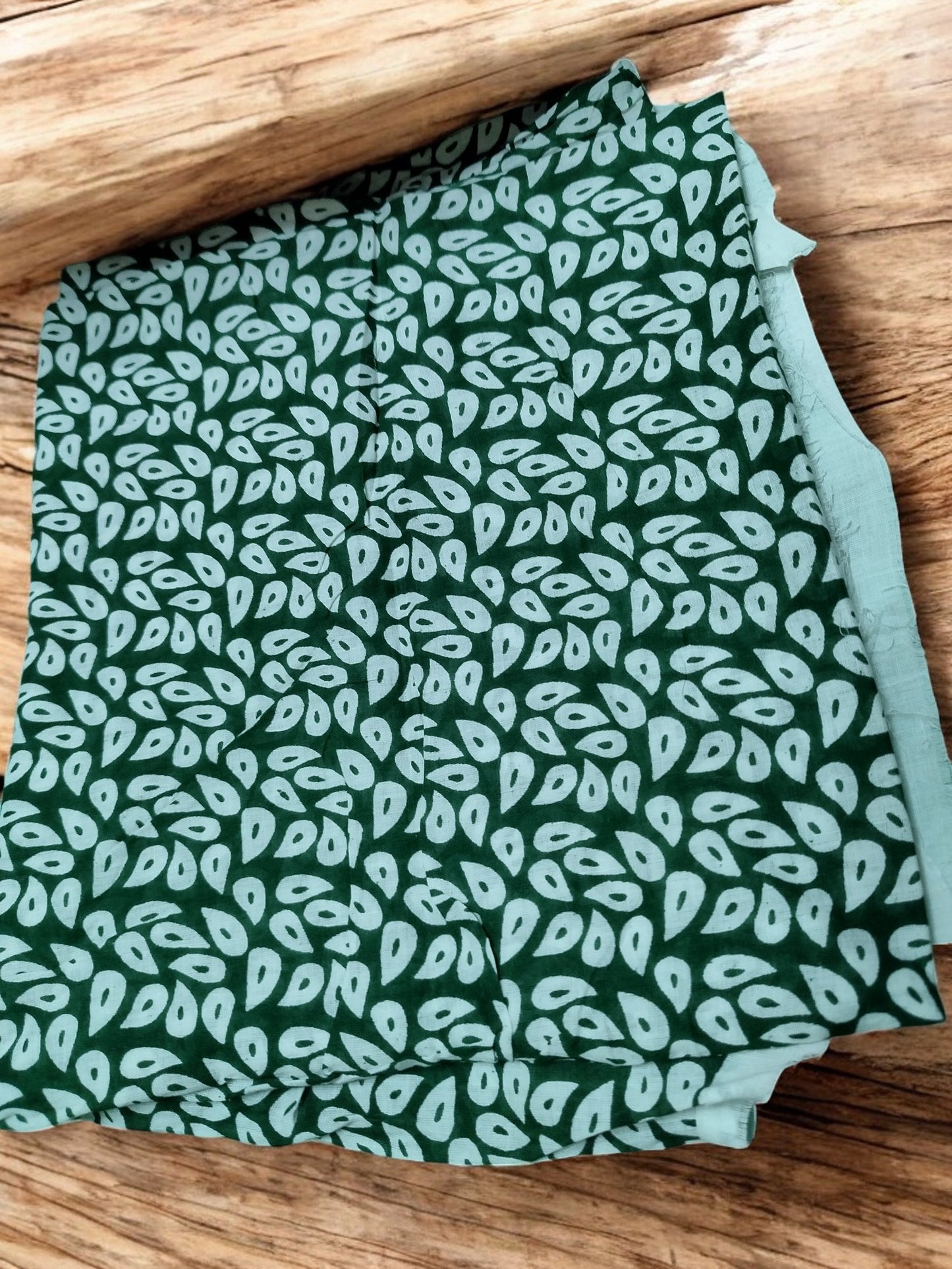 Bottle Green block printed musical instruments mul cotton saree