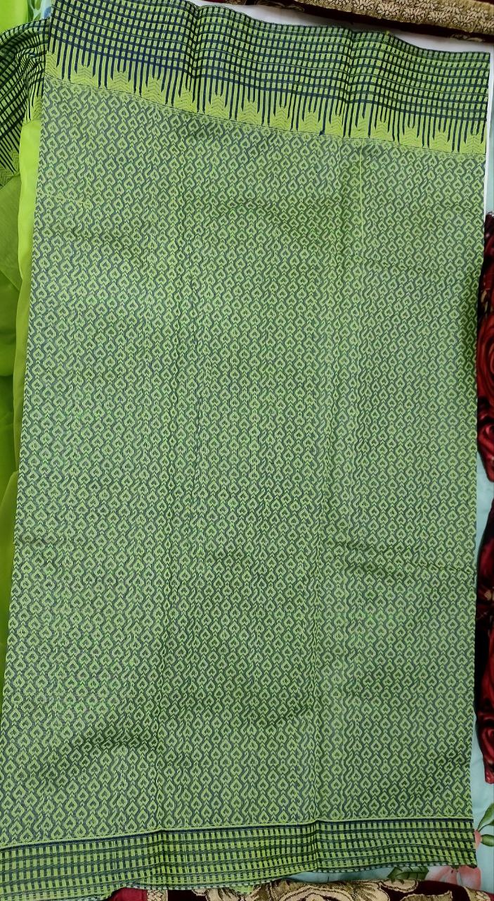 Pista green with bottle green contrast border kanchi cotton saree