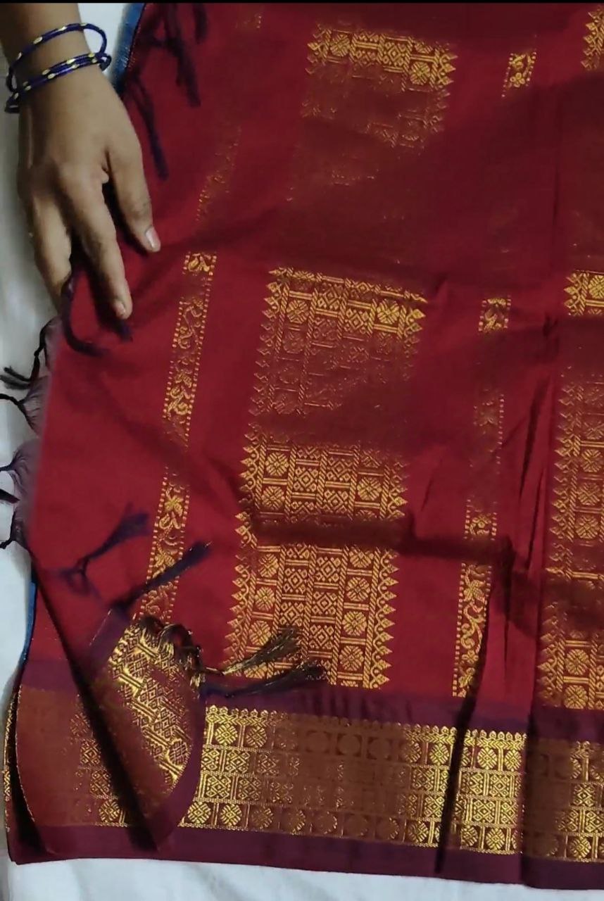 vairaoosi zari peacock blue with maroon border