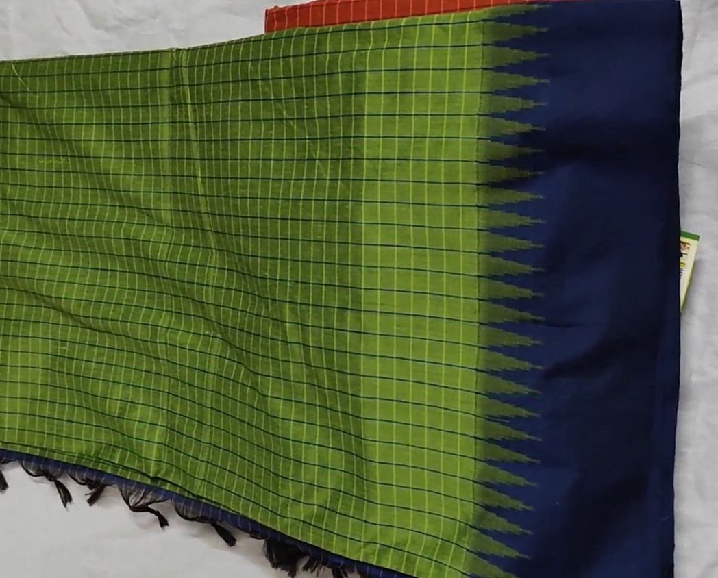 parrot green and navy blue border kalyani cotton saree