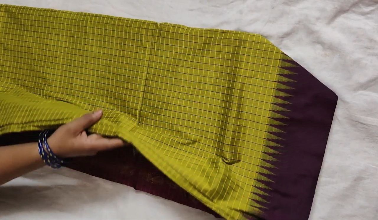 Light green and maroon border kalyani cotton saree