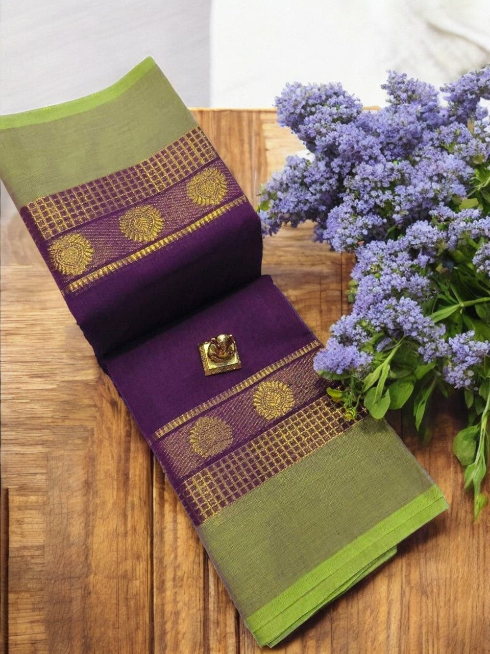 Purple with leaf green chettinad cotton