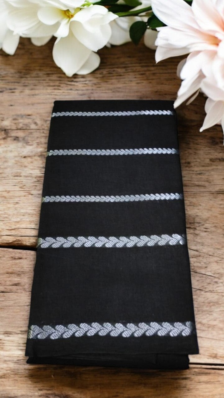 Black with silver zari Sungudi velthari cotton saree