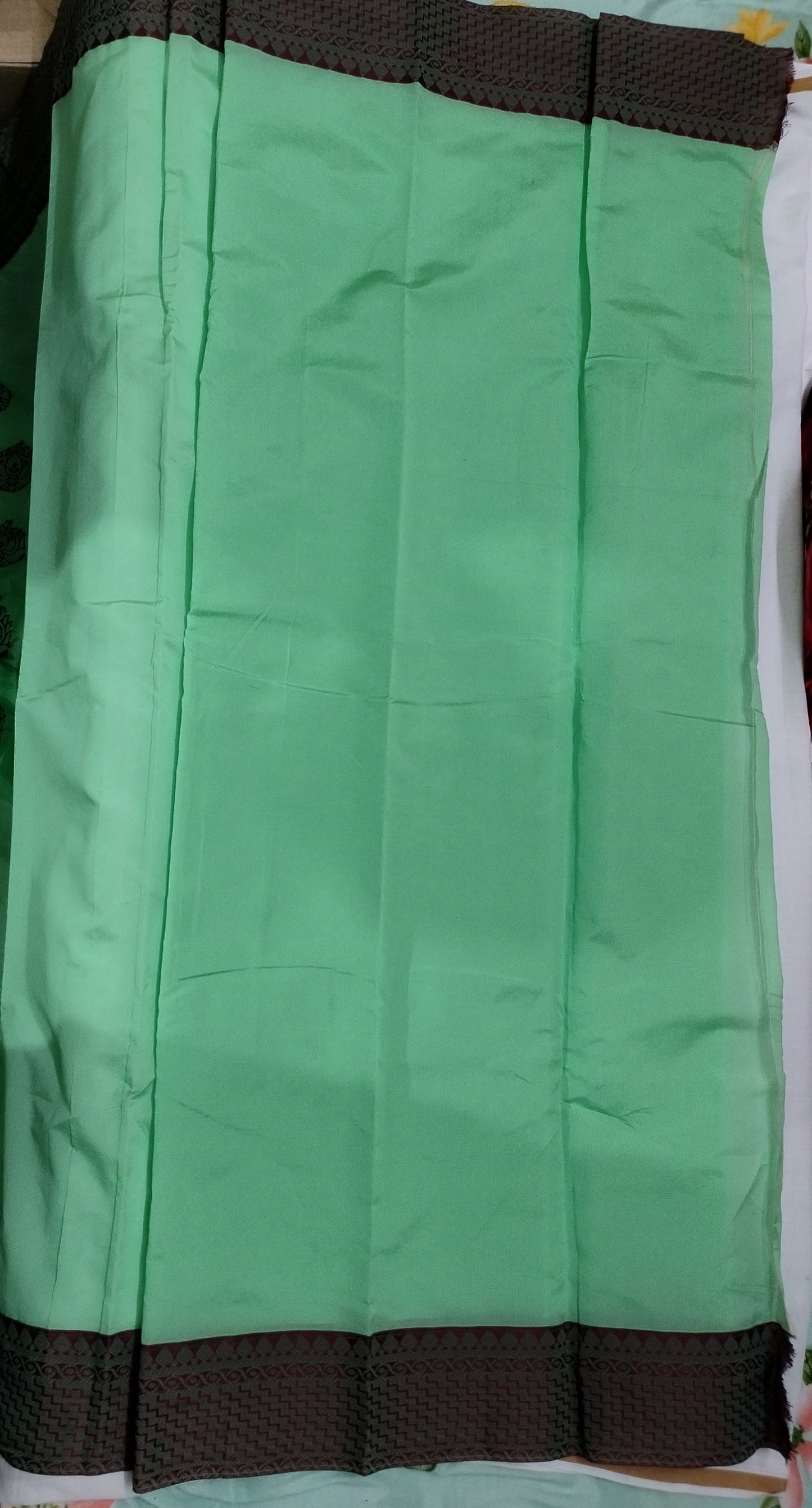 Pista green with contrast maroon border Kanchi cotton