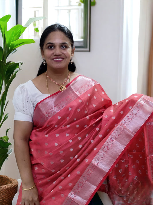 Orange with silver zari semi tussar silk saree