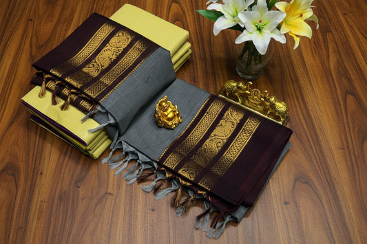 grey with coffee brown chettinad cotton