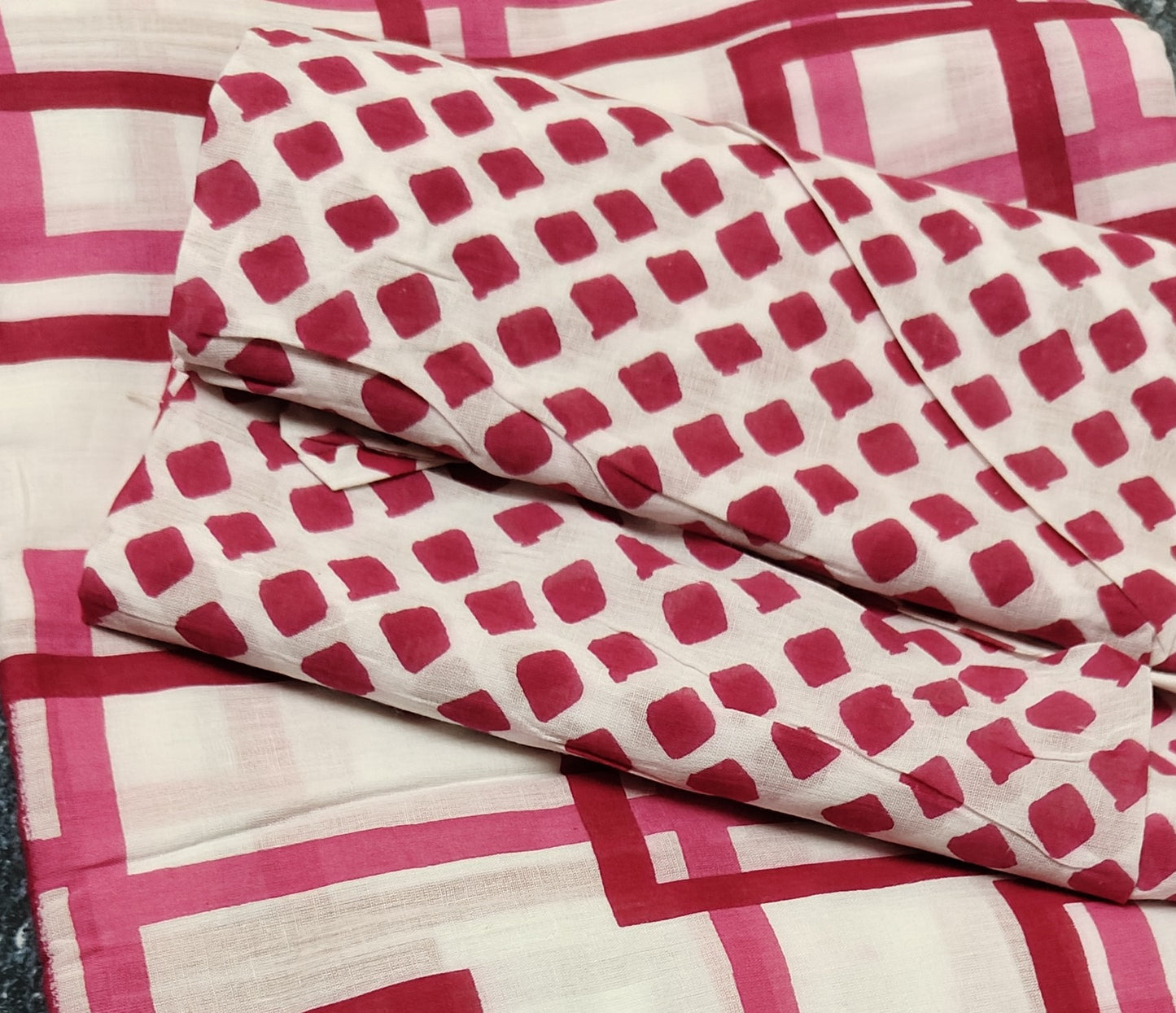 White with Red checked Mul mul cotton saree