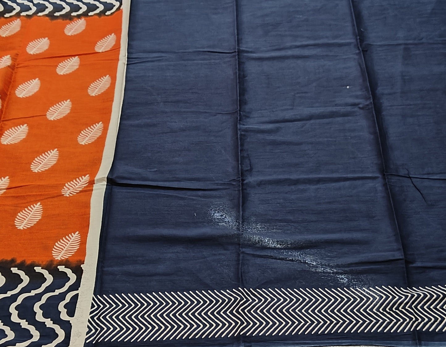 Orange and Navy blue Mul mul cotton saree