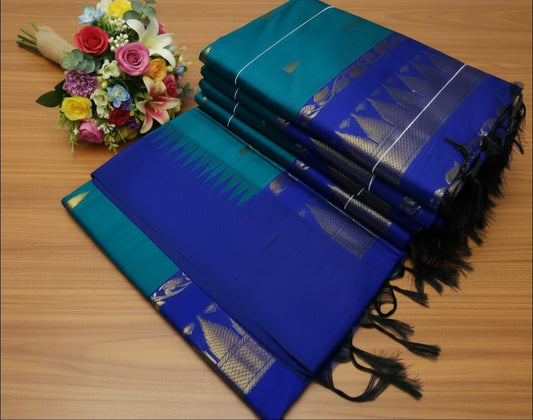 Peacock blue kalyani cotton saree