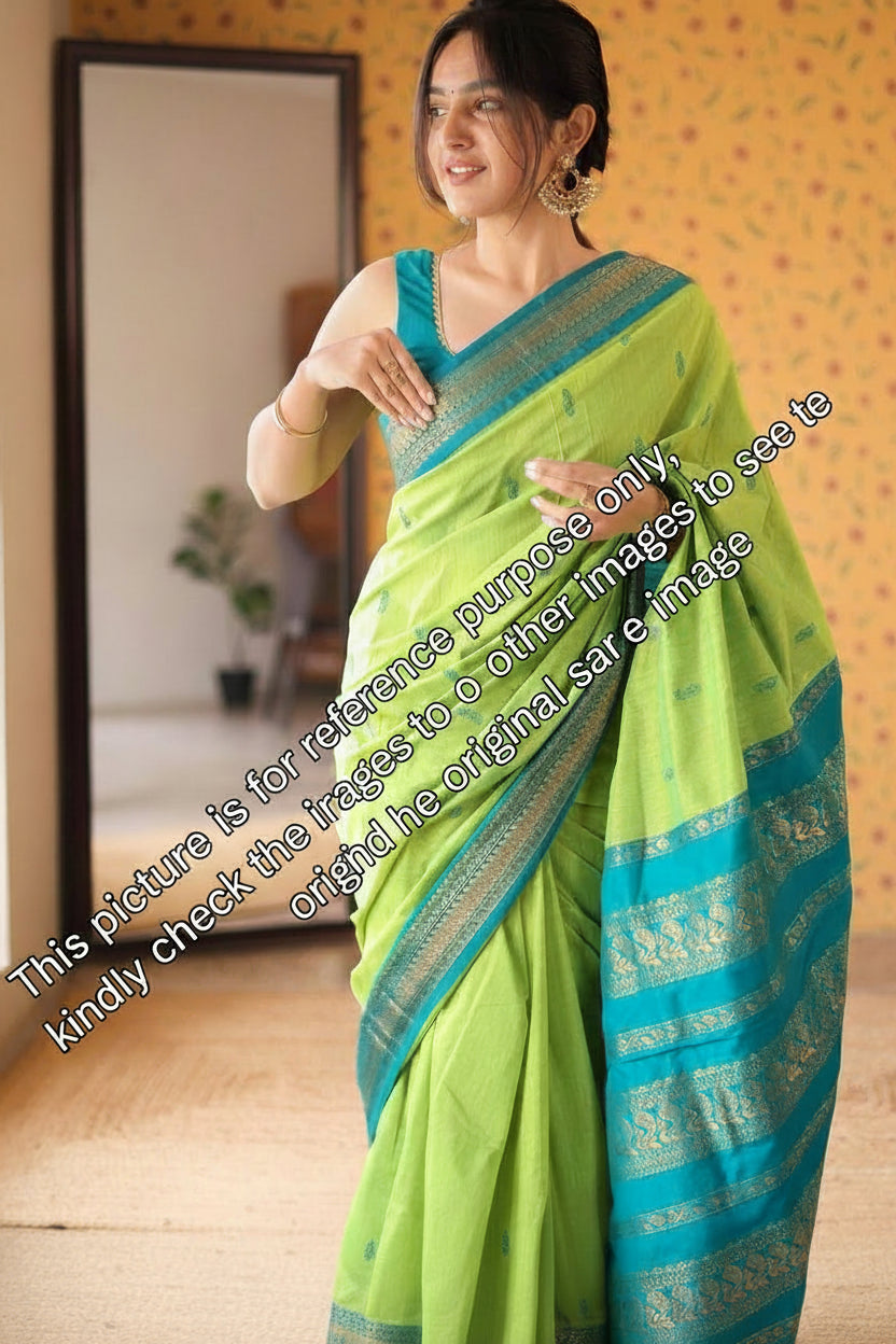 Light green with teal green border kalyani cotton saree