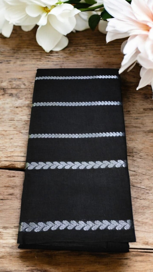 Black with silver zari Sungudi velthari cotton saree