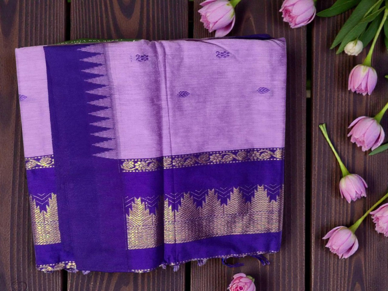 Purple temple design kalyani cotton saree