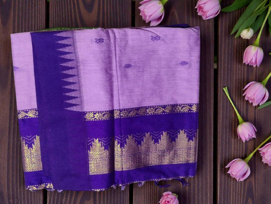 Purple temple design kalyani cotton saree