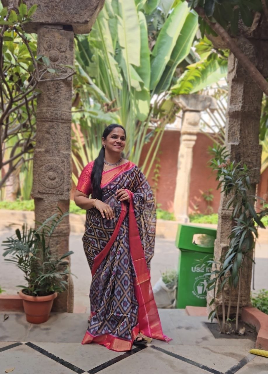 purple pink ikkat weaving silk cotton saree