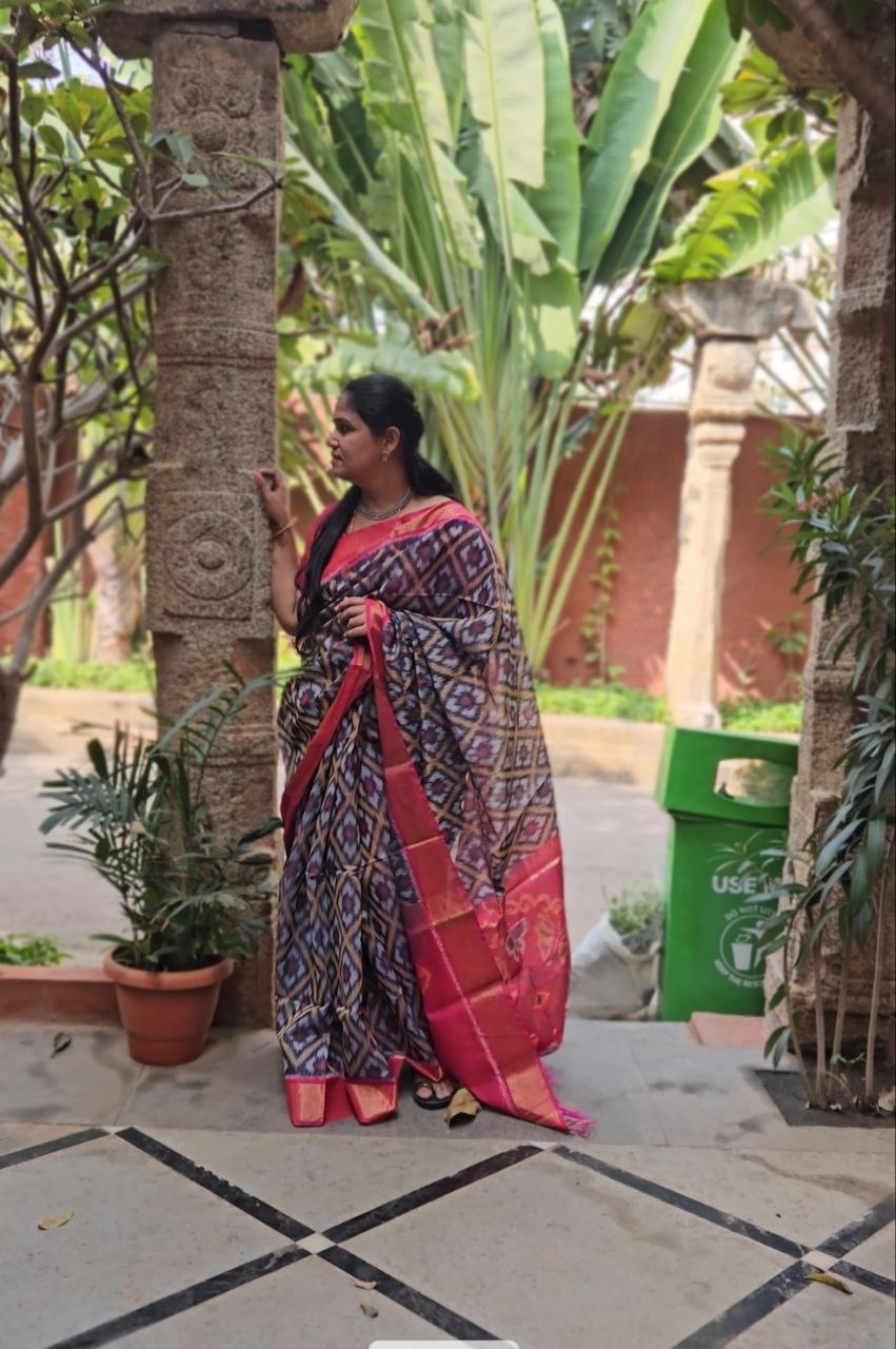 purple pink ikkat weaving silk cotton saree 2